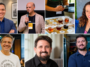 Montagem com retratos de seis profissionais e copos de cerveja dispostos para degusta&ccedil;&atilde;o.