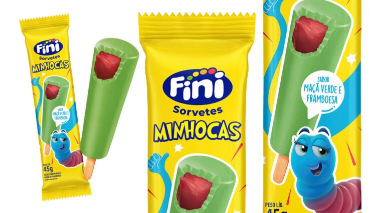 Picolé de Minhocas Fini com sabor de bala e recheio